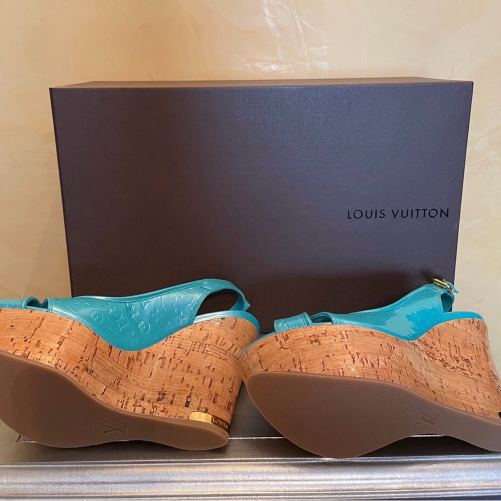 Louis Vuitton Aqua Blue Wedge Sandals - Picture 6 of 6